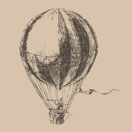 engravings airship balloon style hand drawn vectorのイラスト素材