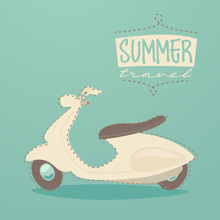 retro scooter summer travel vintage scooter poster vector illustration flat designのイラスト素材