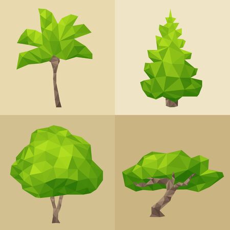 Green tree set formed by triangles polygon vector illustrationのイラスト素材