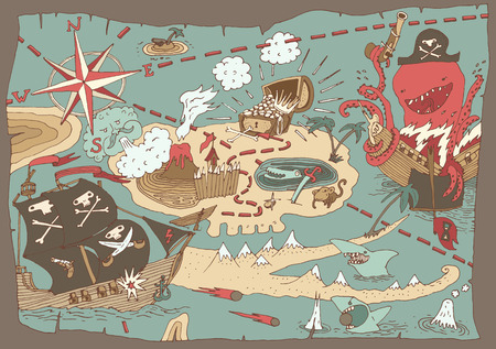 Island Treasure Map pirate map vector illustration hand drawnのイラスト素材