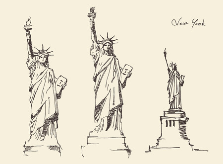 Statue of Liberty hand drawn vintage engraved illustration sketchのイラスト素材