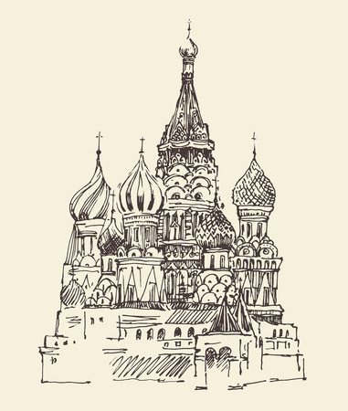 Moscow Cathedral of Vasily the Blessed city architecture vintage engraved illustration hand drawnのイラスト素材