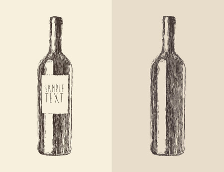 bottle of wine illustration engraved style hand drawn sketchのイラスト素材