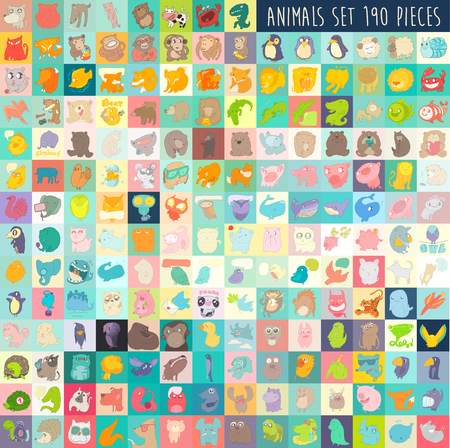 cute cartoon animals set 190 pieces vector illustration hand drawnのイラスト素材