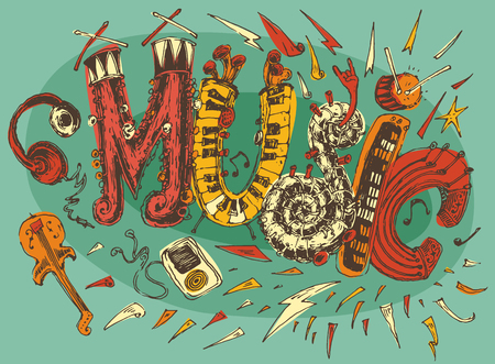 Jazz Rock Classic concept vintage engraved hand drawnのイラスト素材