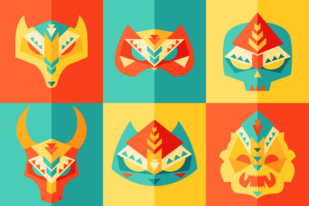 Set of tribal, ethnic, origami, animals, african mask set and disguises  flat designのイラスト素材