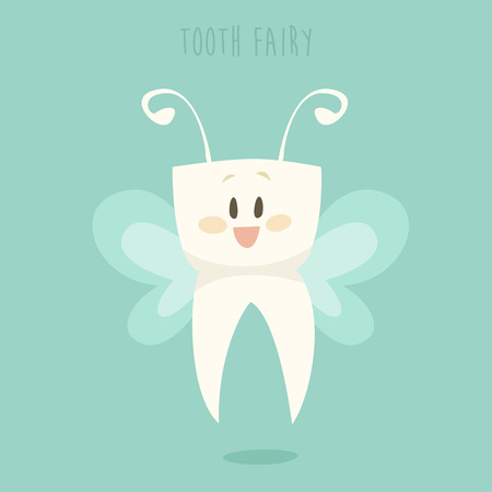 Tooth fairy, healthy white teeth vector illustration, flat designのイラスト素材
