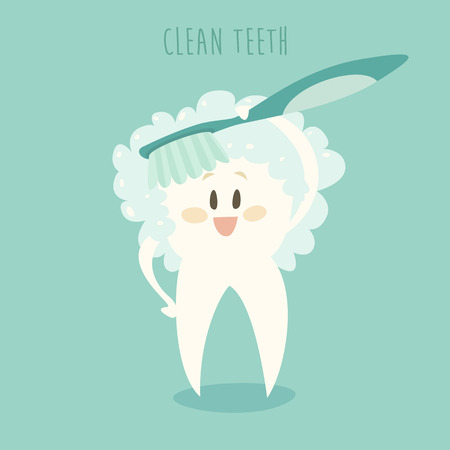 Clean the teeth, healthy white teeth vector illustration, flat designのイラスト素材