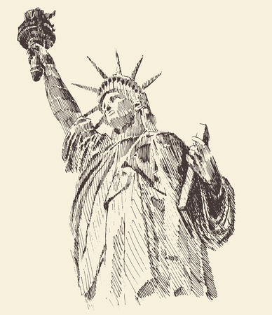 Statue of Liberty hand drawn vintage engraved illustration sketchのイラスト素材