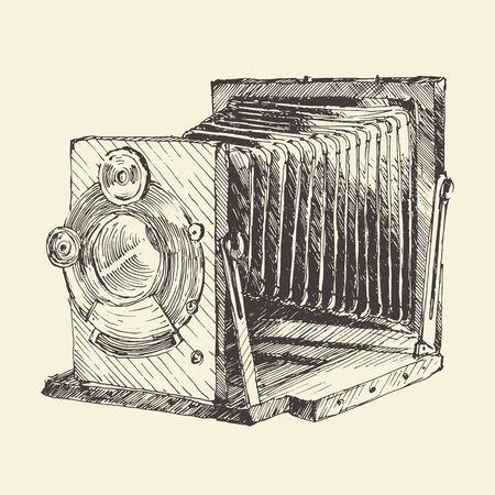 Vector illustration set of vintage retro old camera hand drawn engraved styleのイラスト素材