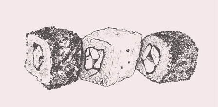 Sushi Set Hand drawn Engraving Vintage Vector Illustrationのイラスト素材
