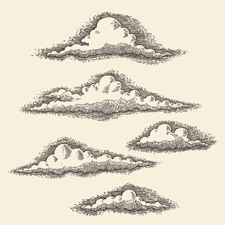 Retro clouds engraving vector illustration hand drawn sketchのイラスト素材