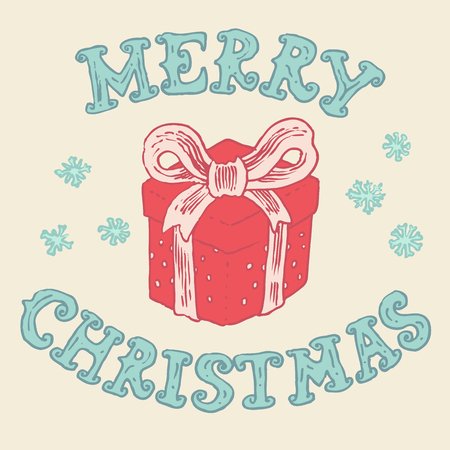 Merry christmas card. Christmas Greeting Card. Vintage postcard. Hand drawnのイラスト素材
