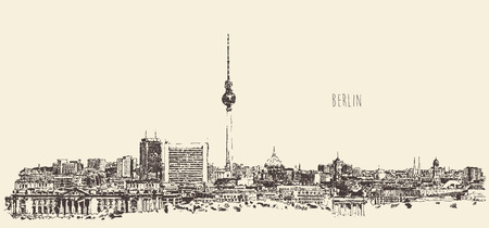 Berlin skyline silhouette of Berlin engrave vector illustration hand drawnのイラスト素材