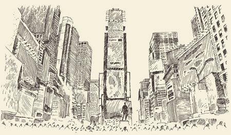 Times Square Street in New York City Engraving Vector illustration hand drawnのイラスト素材