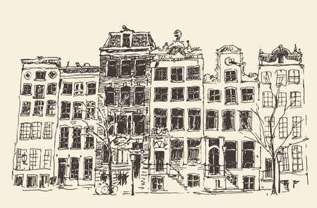 Amsterdam city architecture vintage engraved illustration hand drawnのイラスト素材