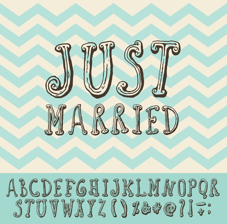 Just married over vintage trendy chevron background vector illustration with full alphabetのイラスト素材