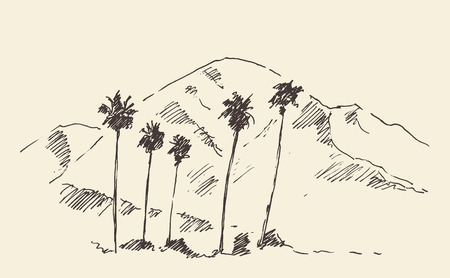 Los Angeles California skyline engraved style hand drawn vector illustrationのイラスト素材