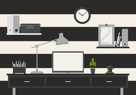 Set of Flat vector design illustration of modern business office and workspace with iMac trendy colorsのイラスト素材