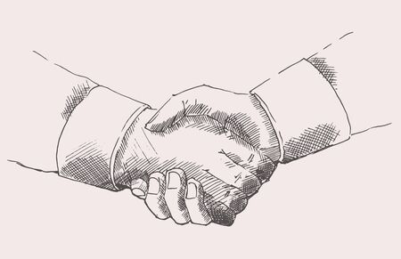 Drawing shake hands partnership hand drawn vector illustration sketchのイラスト素材