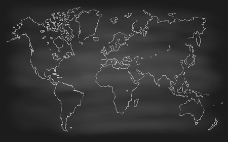 World map contour vector illustration on chalkboard blackboard hand drawnのイラスト素材