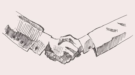 Drawing shake hands partnership hand drawn vector illustration sketchのイラスト素材
