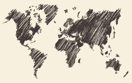 World map contour vector illustration on chalkboard blackboard hand drawnのイラスト素材
