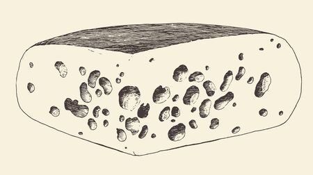Cheese hand drawn engraving vintage big piece of  vector illustrationのイラスト素材