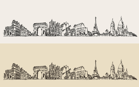 Paris France vintage engraved illustration hand drawnのイラスト素材