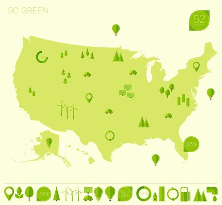High detailed United States map with set of info graphics ecology eco elements and icons flat trendy vector illustrationのイラスト素材