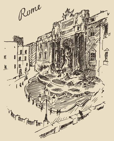 Rome Italy vintage engraved illustration hand drawn sketchのイラスト素材