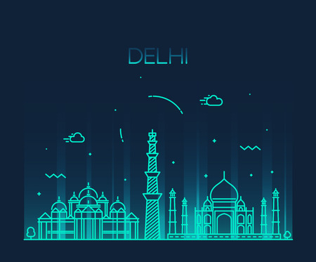 Delhi City skyline detailed silhouette Trendy vector illustration line art styleのイラスト素材