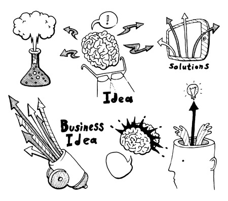 Business Idea concept high detailed doodles icons set sketch Vector illustration hand drawn backgroundのイラスト素材