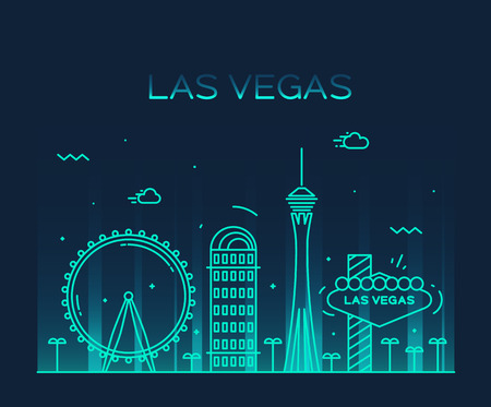 Las Vegas skyline big city architecture vintage vector illustrationのイラスト素材