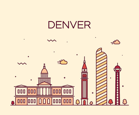 Denver skyline detailed silhouette Trendy vector illustration linear styleのイラスト素材