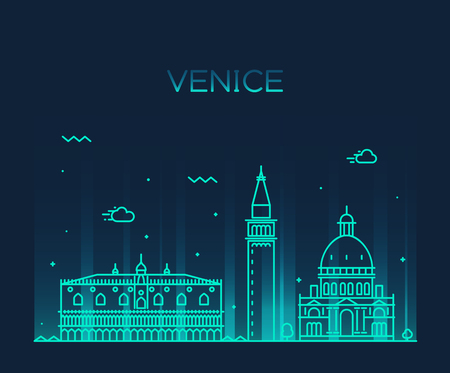 Venice skyline detailed silhouette Trendy vector illustration linear styleのイラスト素材