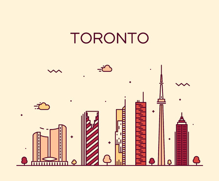 Toronto skyline detailed silhouette Trendy vector illustration linear styleのイラスト素材
