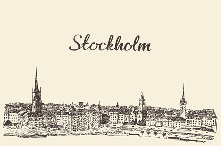 Stockholm skyline vintage vector engraved illustration hand drawn sketchのイラスト素材