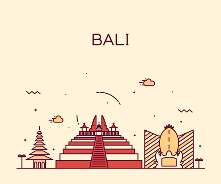 Bali skyline detailed silhouette Trendy vector illustration linear styleのイラスト素材