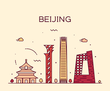 Beijing skyline detailed silhouette Trendy vector illustration linear styleのイラスト素材