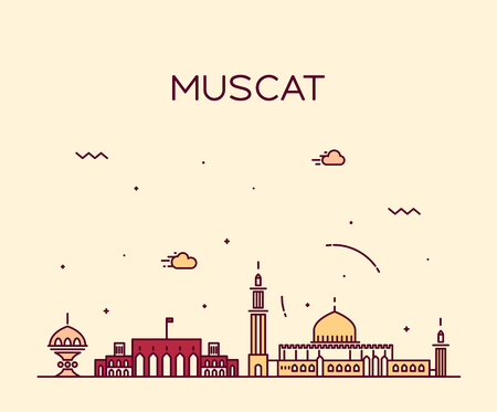 Muscat skyline detailed silhouette Trendy vector illustration linear styleのイラスト素材