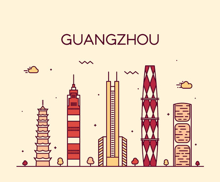 Guangzhou skyline detailed silhouette Trendy vector illustration line art styleのイラスト素材