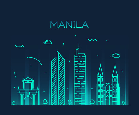 Manila skyline detailed silhouette Trendy vector illustration line art styleのイラスト素材