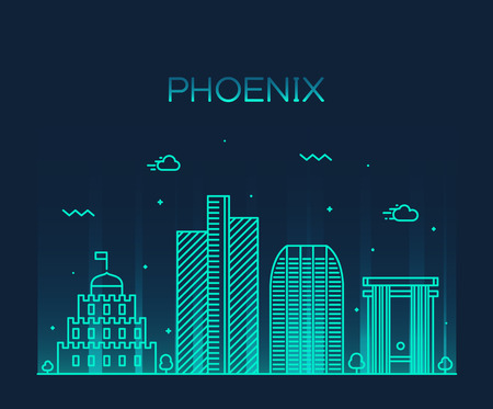 Phoenix skyline detailed silhouette Trendy vector illustration linear styleのイラスト素材