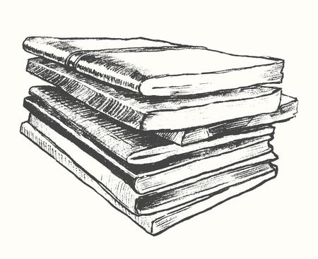 Pile of old books vintage hand drawn vector illustration sketch engraved styleのイラスト素材