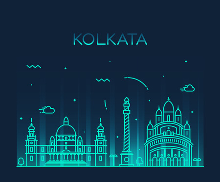 Kolkata skyline detailed silhouette Trendy vector illustration linear styleのイラスト素材