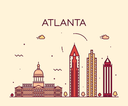 Atlanta skyline detailed silhouette Trendy vector illustration linear styleのイラスト素材