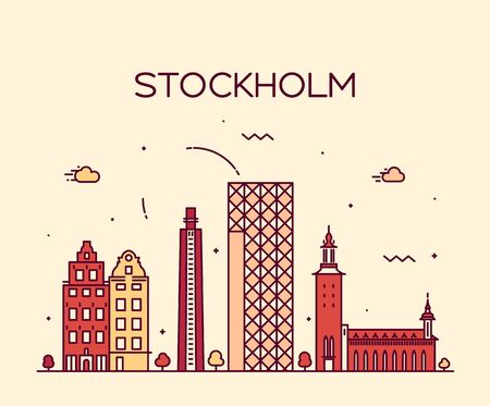 Stockholm skyline detailed silhouette Trendy vector illustration linear styleのイラスト素材