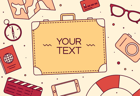 Vector flat icons set of travel tools top view Trendy linear styleのイラスト素材