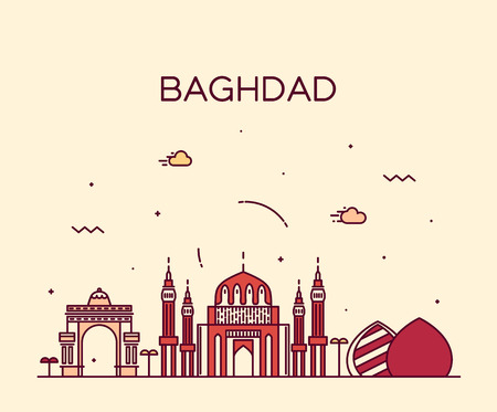Baghdad skyline detailed silhouette Trendy vector illustration linear styleのイラスト素材